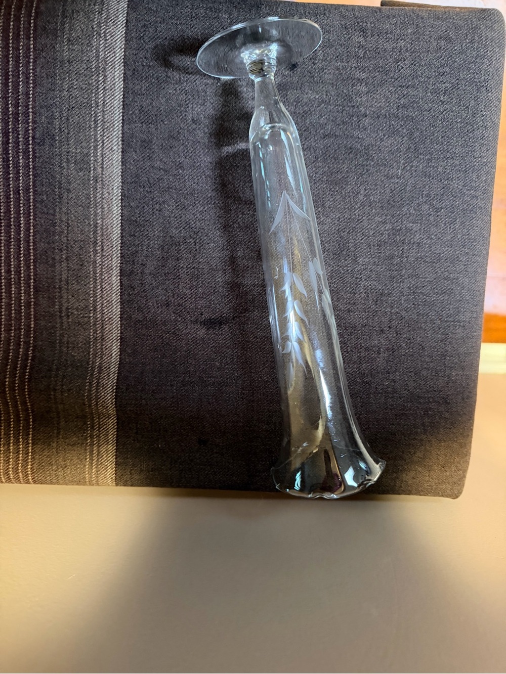 Princess House Tall Etched Glass Bud Vase - Clear